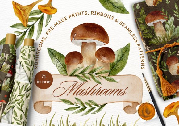 Download Watercolor Mushroom Fall Graphics Bundle - Fall graphics Collection